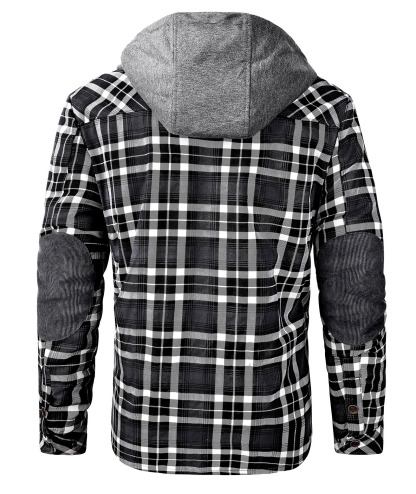ZITY Men's Long Sleeve Hooded Plaid Fleece Hoodie-AUMPJ00587