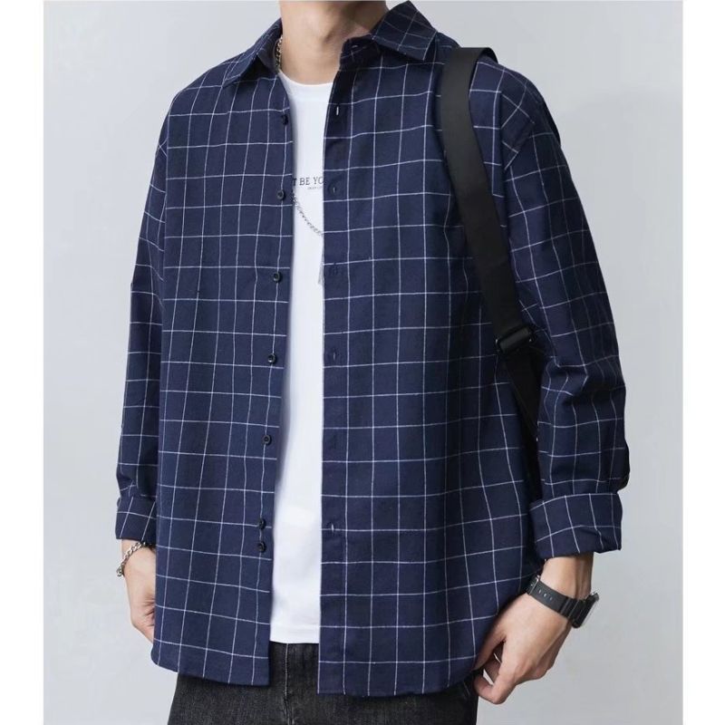 ZITY Men’s Spring Autumn Slim Fit Lightweight Brushed Plaid Long Sleeve Shirt-