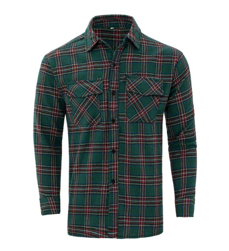 ZITY Men’s Spring Casual Plaid Long Sleeve Collared Shirt–DUMLT06595