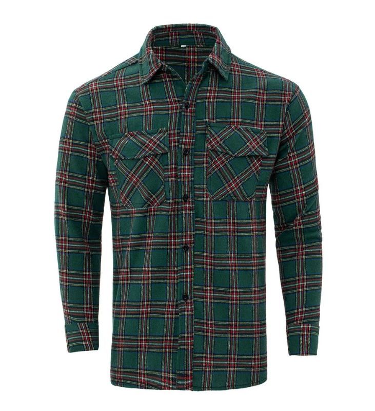 ZITY Men’s Spring Casual Plaid Long Sleeve Collared Shirt–DUMLT06595