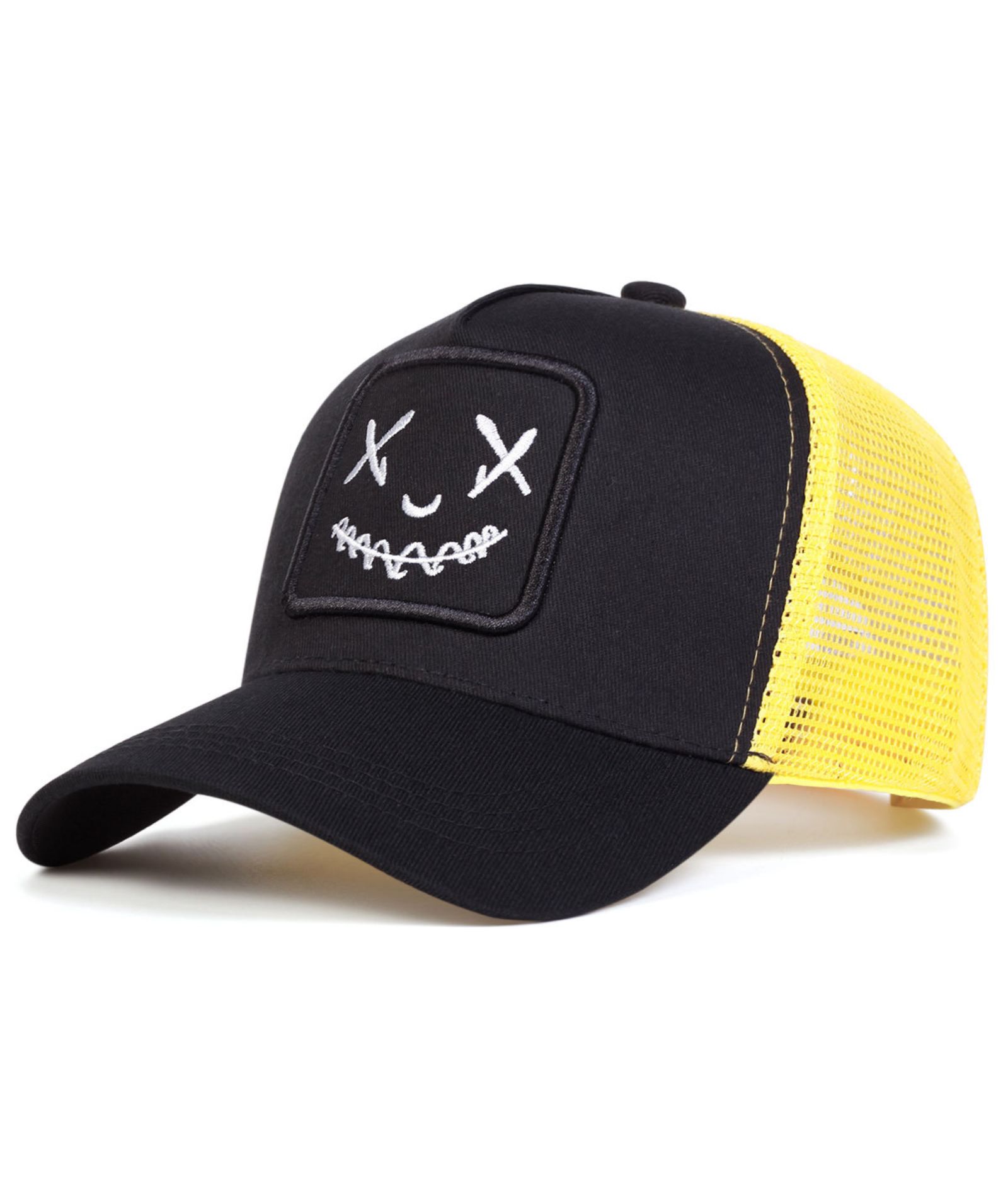 ZITY Mens Embroidered Smiley Face Adjustable Mesh Trucker Hat Casual Streetwear Cap