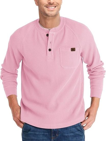 ZITY Men's Long Sleeve Casual Waffle Thermal Henley Shirt-CUMLS03493