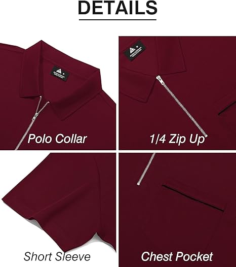 ZITY Men's Quarter Zip Slim Fit Polo Shirt-ZPK008403