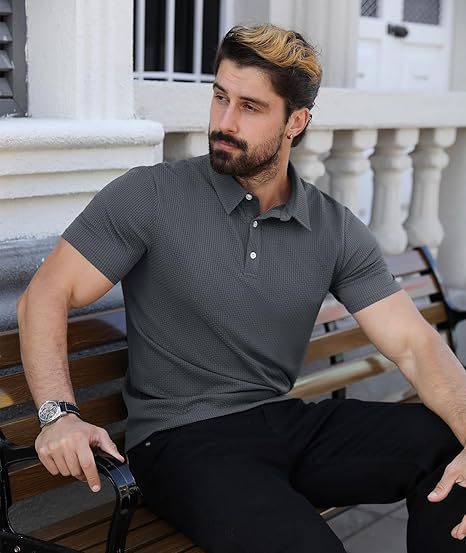 ZITY Men's Textured Dri Fit Performance Polo Shirt-CUMPO05145