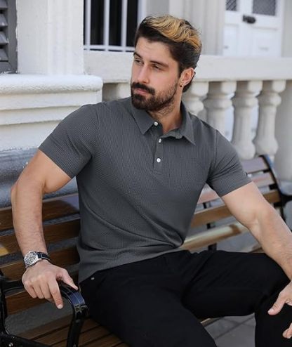 ZITY Men's Textured Dri Fit Performance Polo Shirt-CUMPO05145