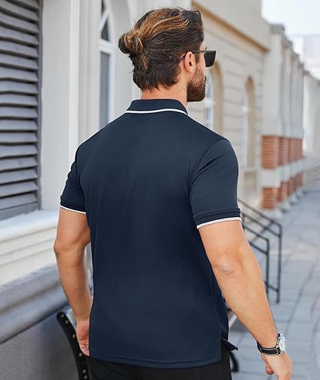 ZITY Men's Quarter Zip Solid Color Slim Fit Polo Shirt-CUMPO04526