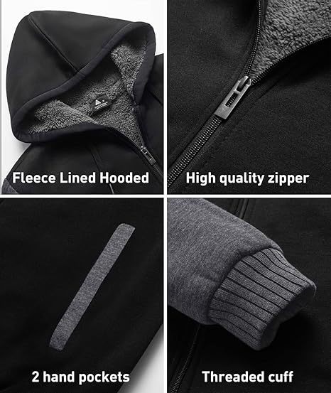 ZITY Men's Full Zip Up Contrast Color Fleece Hoodie-zity1712