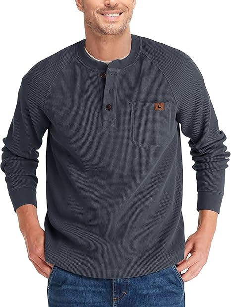 ZITY Men's Long Sleeve Casual Waffle Thermal Henley Shirt-CUMLS03493