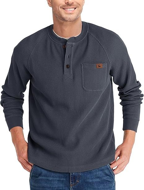 ZITY Men's Long Sleeve Casual Waffle Thermal Henley Shirt-CUMLS03493