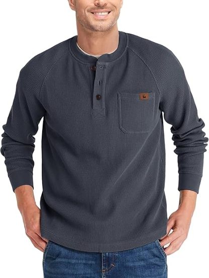 ZITY Men's Long Sleeve Casual Waffle Thermal Henley Shirt-CUMLS03493