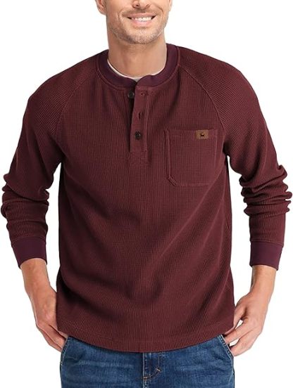ZITY Men's Long Sleeve Casual Waffle Thermal Henley Shirt-CUMLS03493
