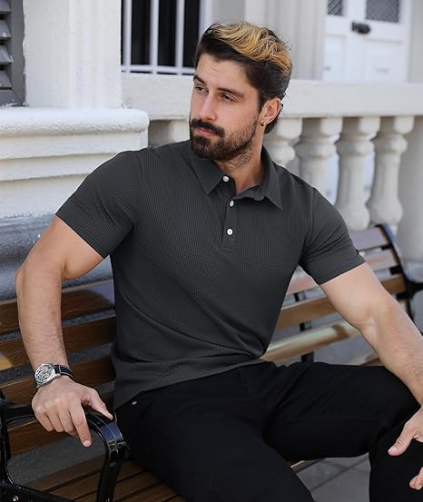 ZITY Men's Textured Dri Fit Performance Polo Shirt-CUMPO05145