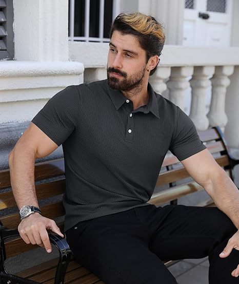 ZITY Men's Textured Dri Fit Performance Polo Shirt-CUMPO05145