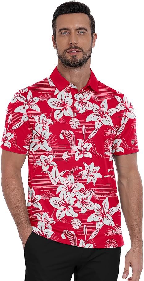 ZITY Men's Hawaiian Flower Print Polo Shirts-CUMPO05190