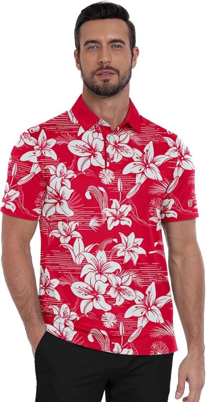 ZITY Men's Hawaiian Flower Print Polo Shirts-CUMPO05190