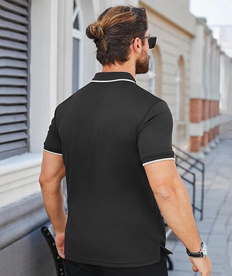 ZITY Men's Quarter Zip Solid Color Slim Fit Polo Shirt-CUMPO04526