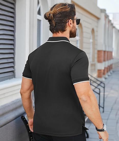 ZITY Men's Quarter Zip Solid Color Slim Fit Polo Shirt-CUMPO04526