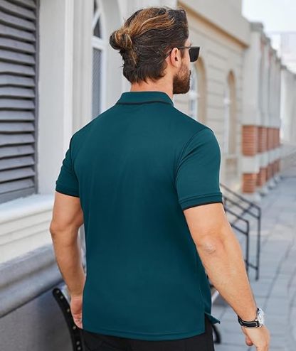 ZITY Men's Quarter Zip Solid Color Slim Fit Polo Shirt-CUMPO04526