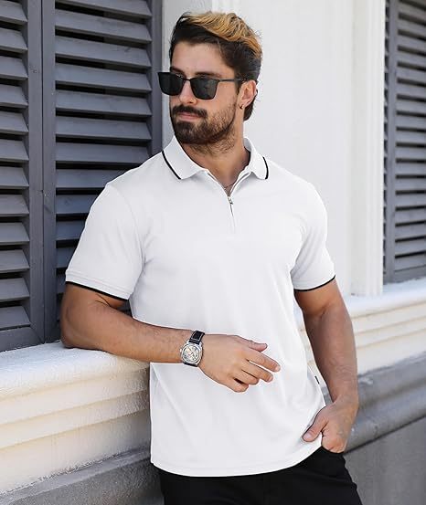 ZITY Men's Quarter Zip Solid Color Slim Fit Polo Shirt-CUMPO04526