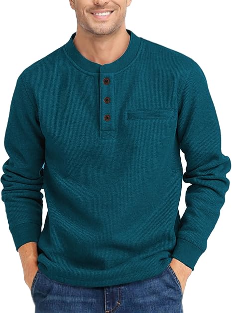 ZITY Men's Long Sleeve Casual Waffle Thermal Henley Shirt-CUMLS03493