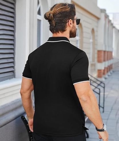 ZITY Men's Quarter Zip Solid Color Slim Fit Polo Shirt-CUMPO04526