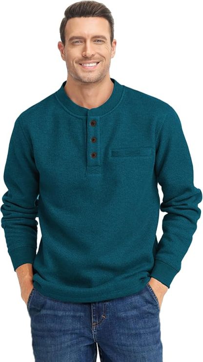 ZITY Men's Long Sleeve Casual Waffle Thermal Henley Shirt-CUMLS03493