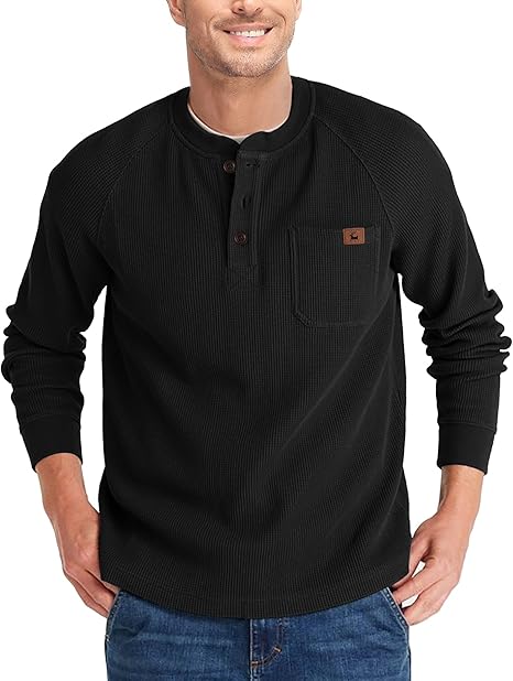 ZITY Men's Long Sleeve Casual Waffle Thermal Henley Shirt-CUMLS03493