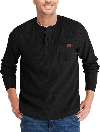 ZITY Men's Long Sleeve Casual Waffle Thermal Henley Shirt-CUMLS03493