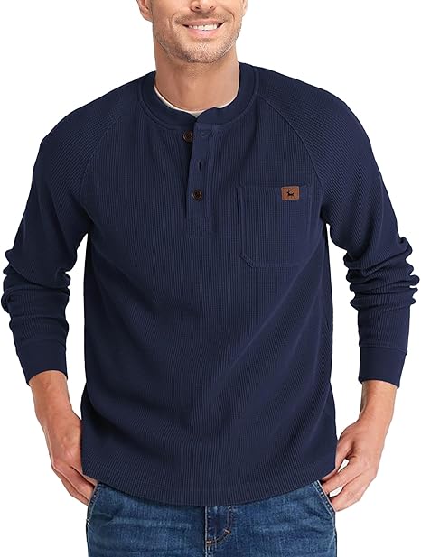ZITY Men's Long Sleeve Casual Waffle Thermal Henley Shirt-CUMLS03493