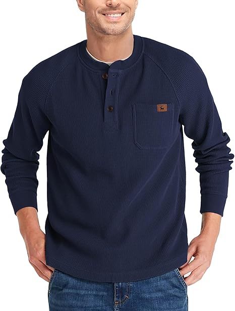 ZITY Men's Long Sleeve Casual Waffle Thermal Henley Shirt-CUMLS03493