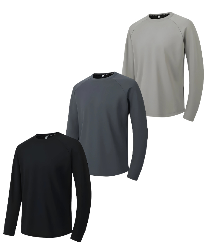 5 Pack/3 Pack Men's Long Sleeve Solid Color Performance T-Shirt-DZUHE00176