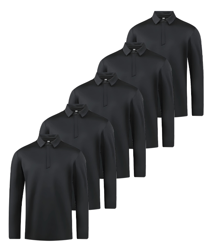 5 Pack ZITY Men's Casual Solid Color Long Sleeve Polo Shirt-DZUHE00167