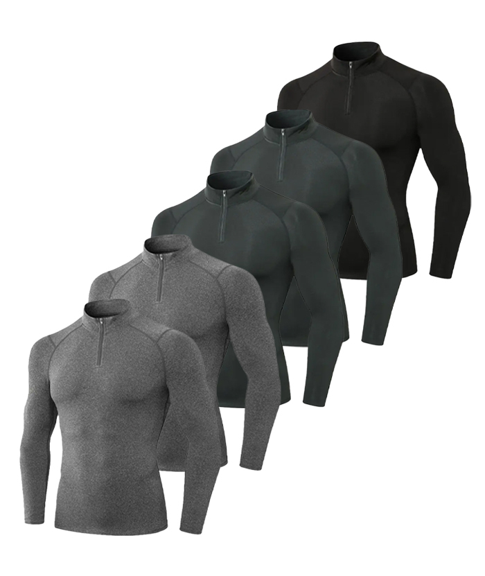 5 Pack Men's Quarter Zip Sports Compression Shirt-DZUHE00188