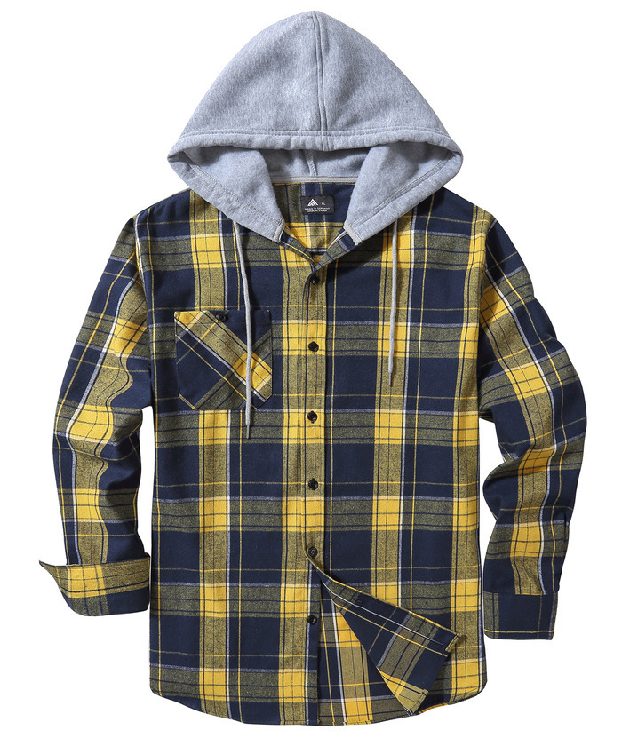 ZITY Men's Plaid Hooded Long Sleeve Button Down Flannel Shirt-ZPK000014 | Zitysports