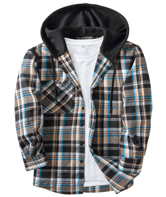 ZITY Men's Button Down Long Sleeve Plaid Pattern With Pocket Casual Hoodie-ZPK006235 | Zitysports