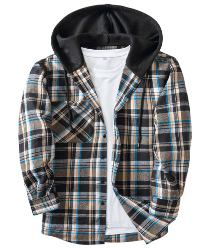 ZITY Men's Button Down Long Sleeve Plaid Pattern With Pocket Casual Hoodie-ZPK006235 | Zitysports