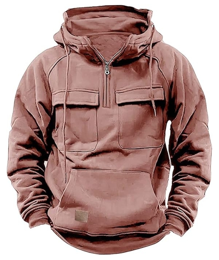 ZITY Men's Half Zipper Vintage Casual Multi-Pockets Hoodie-DUMFH04894 | Zitysports