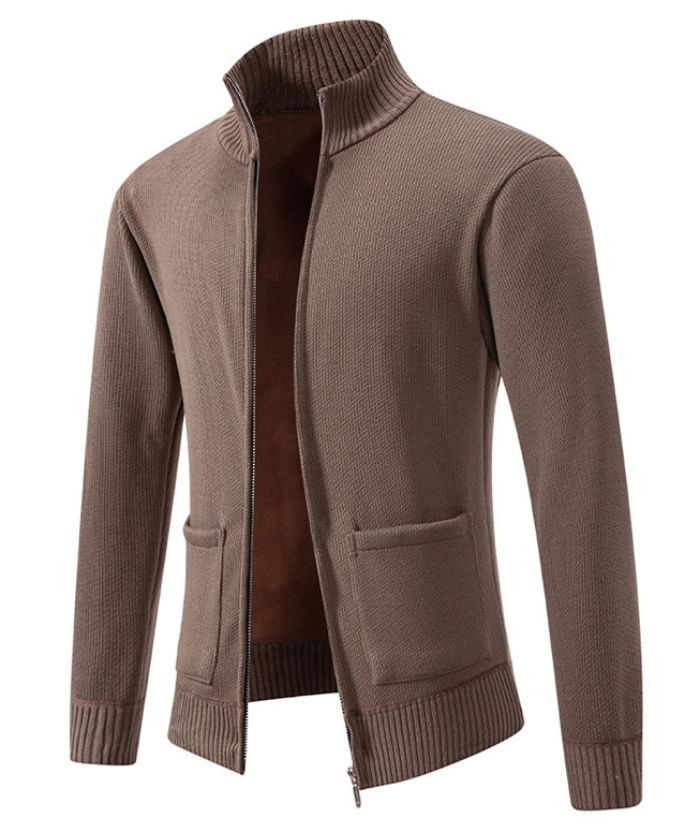 ZITY Men's Stand Collar Full Zipper Front Pocket Knitted Polo Sweater-DUMSW05053|Zitysports