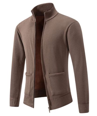 ZITY Men's Stand Collar Full Zipper Front Pocket Knitted Polo Sweater-DUMSW05053|Zitysports