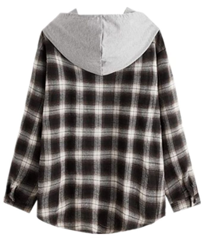 ZITY Women's Plaid Print Button Casual Long Sleeve Hoodie-DUWLT05049|Zitysports