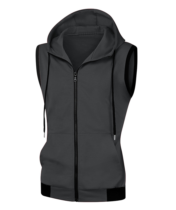 ZITY Men's Zip Up Solid Color Drawstring Sleeveless Hoodie-DUMMG05205|Zitysports