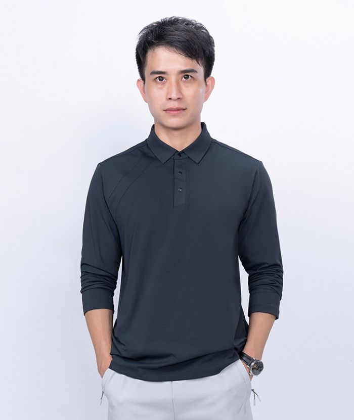 ZITY Men's 3 Button Up Long Sleeve Polo Shirt-8903
