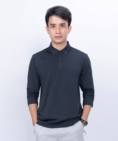ZITY Men's 3 Button Up Long Sleeve Polo Shirt-8903