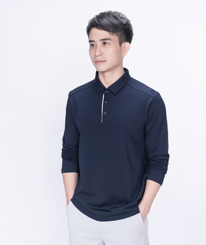 ZITY Men's Long Sleeve Solid Color Polo Shirt-8907