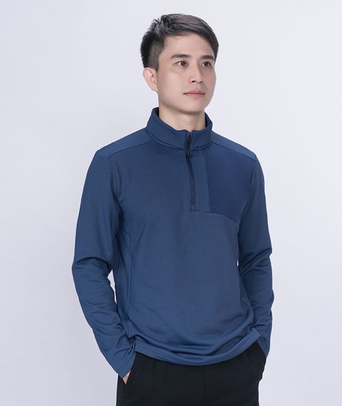 ZITY Men's Quarter Zip Round Neck Long Sleeve Polo Shirt-88130