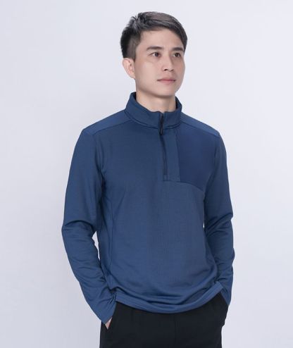 ZITY Men's Quarter Zip Round Neck Long Sleeve Polo Shirt-88130