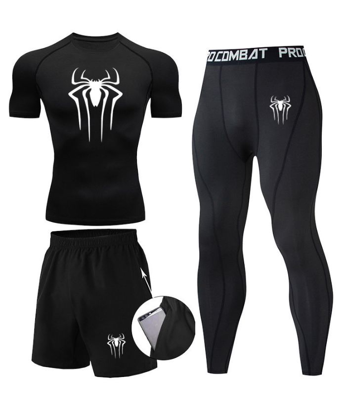 Men's black Spider Compression Shirt Suit