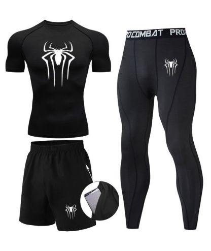 Men's black Spider Compression Shirt Suit