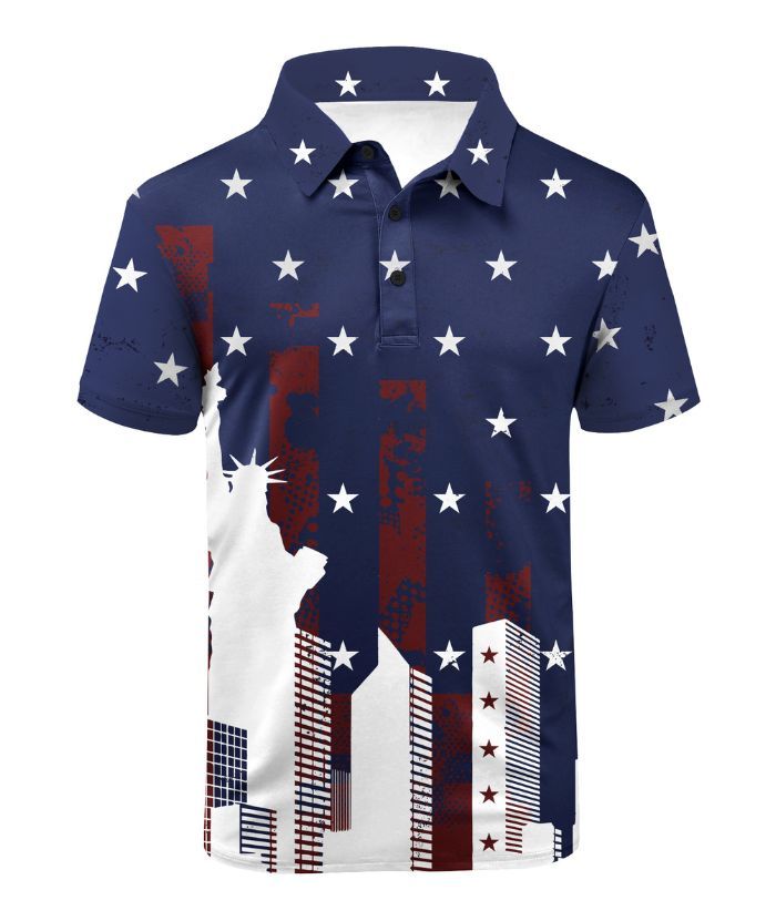 ZITY Men's American Flag Theme Golf Polo Shirt-CUMPO05424