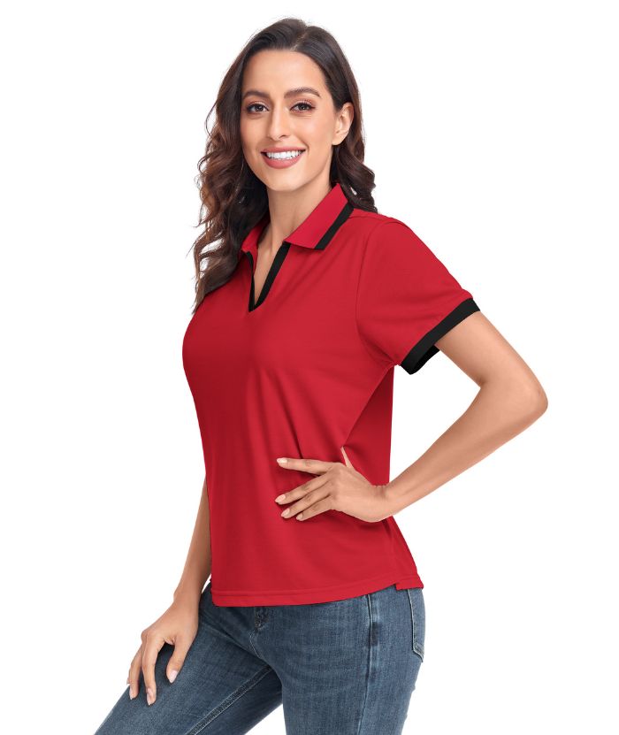 ZITY Women's V Neck Dri Fit Casual Slim Fit Polo Shirt-CUWPO01592